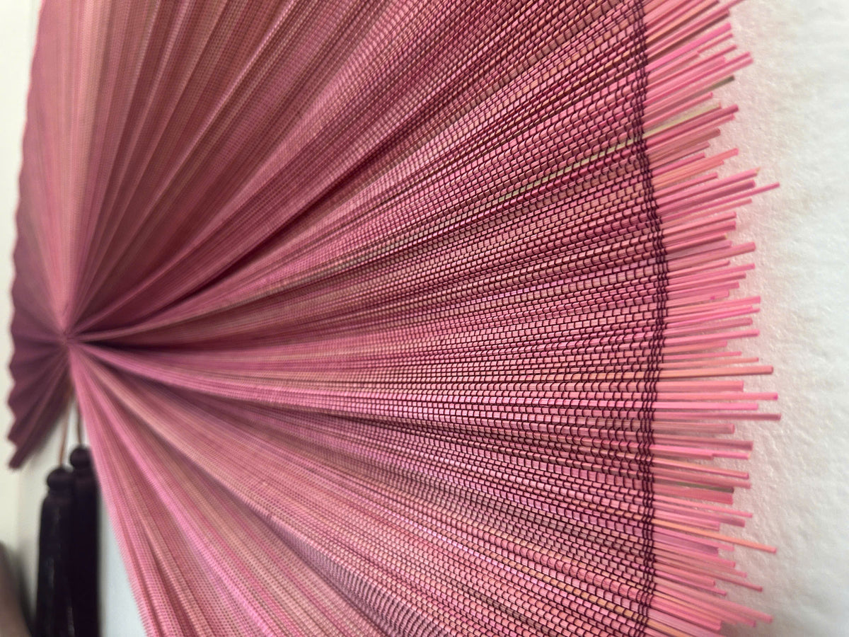 Large Bamboo Wall Fan – Dusty Rose Headboard Decor, Boho Japandi