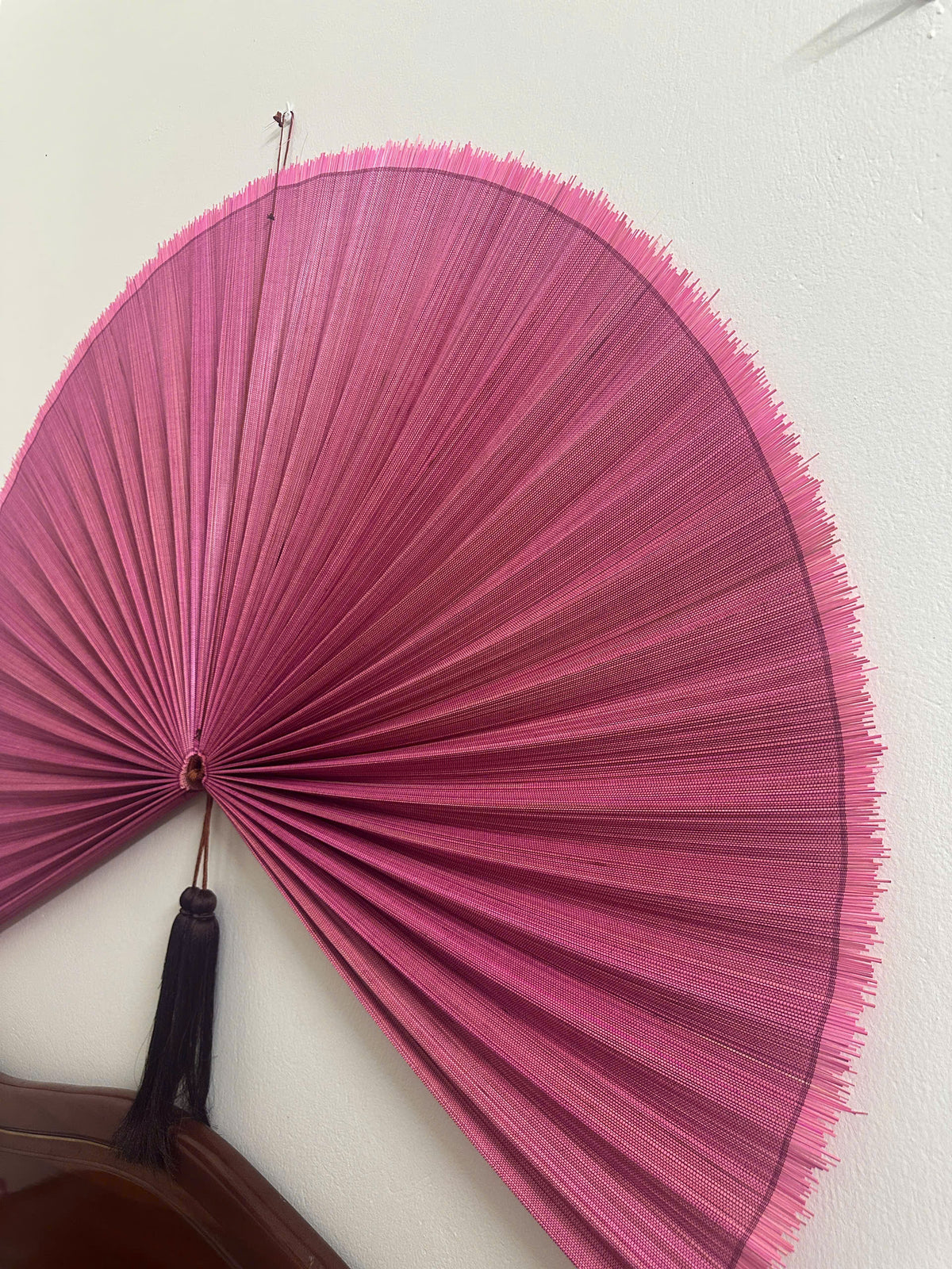 Large Bamboo Wall Fan – Dusty Rose Headboard Decor, Boho Japandi