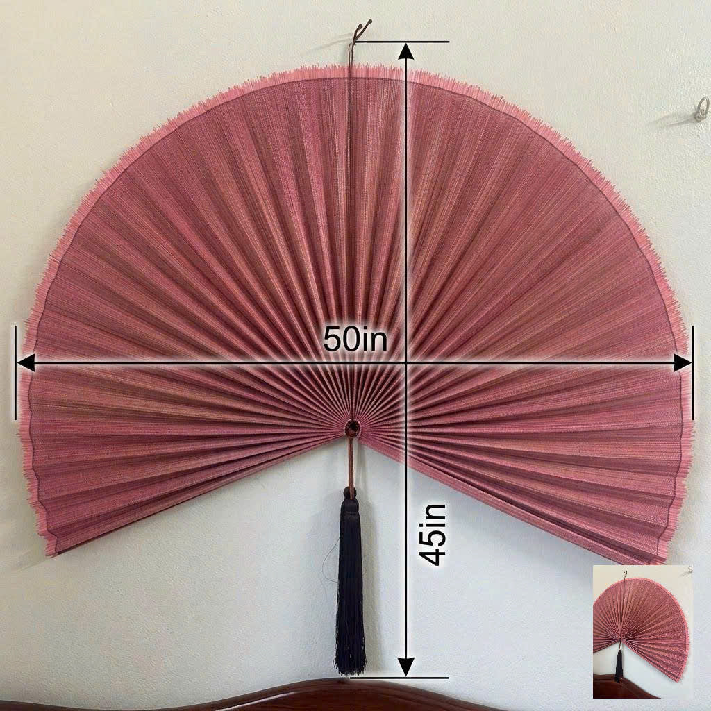 Large Bamboo Wall Fan – Dusty Rose Headboard Decor, Boho Japandi