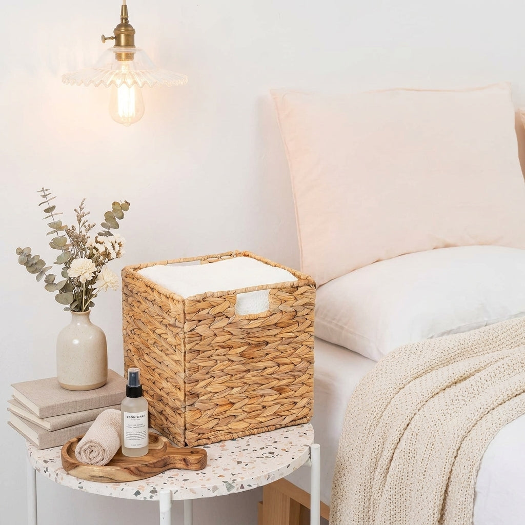 Water Hyacinth Storage Basket | Handwoven Wicker Organizer for Shelves, Laundry & Closet Storage