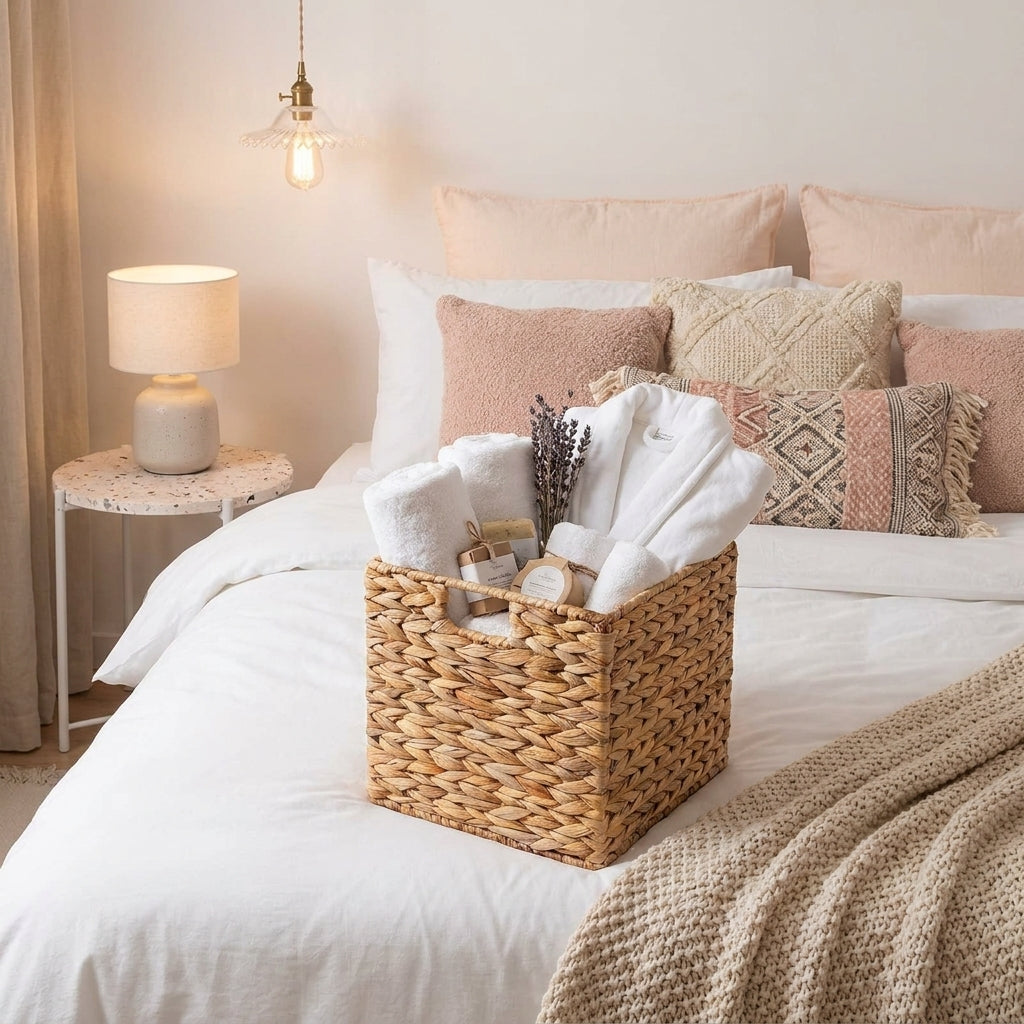 Water Hyacinth Storage Basket | Handwoven Wicker Organizer for Shelves, Laundry & Closet Storage