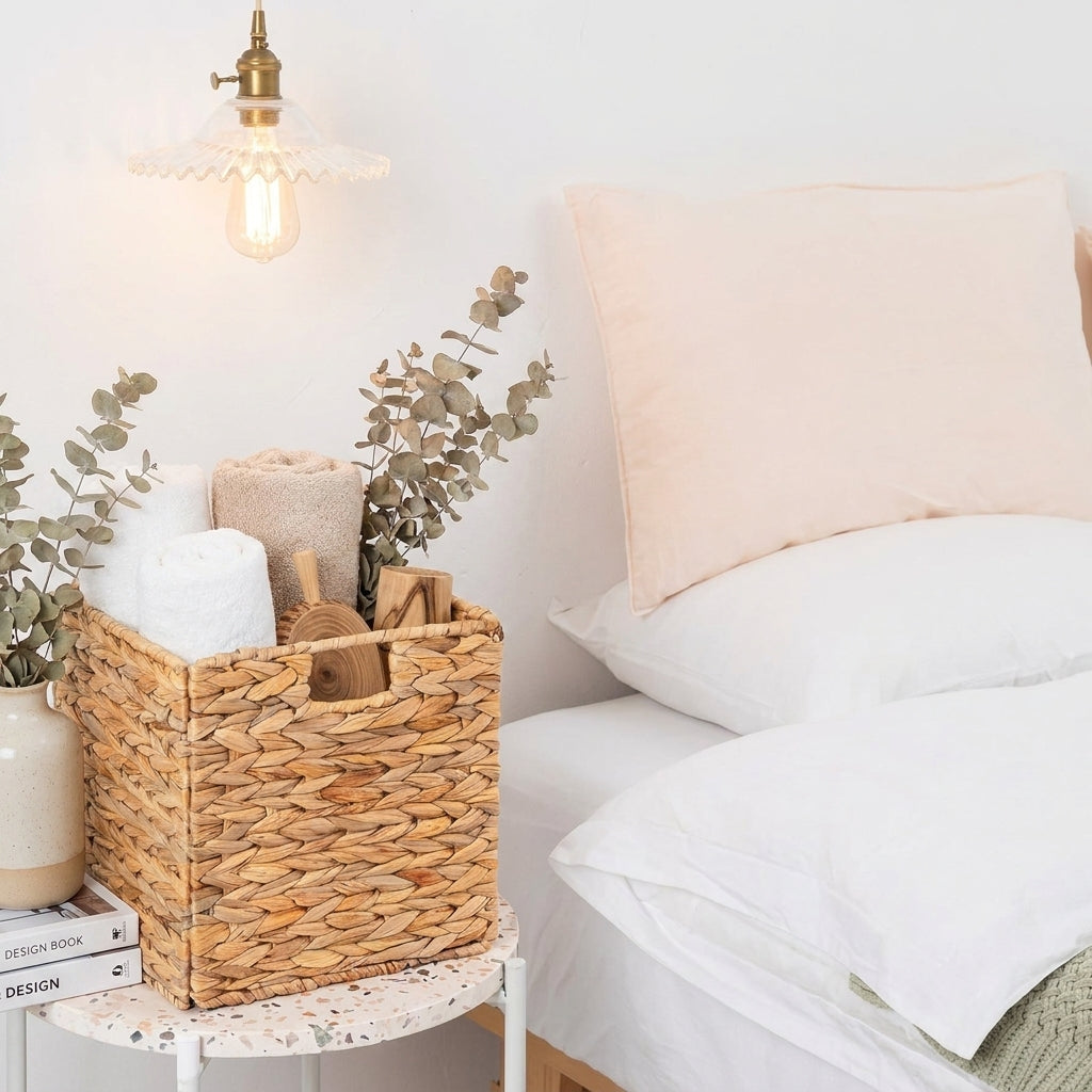 Water Hyacinth Storage Basket | Handwoven Wicker Organizer for Shelves, Laundry & Closet Storage