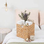 Water Hyacinth Storage Basket | Handwoven Wicker Organizer for Shelves, Laundry & Closet Storage