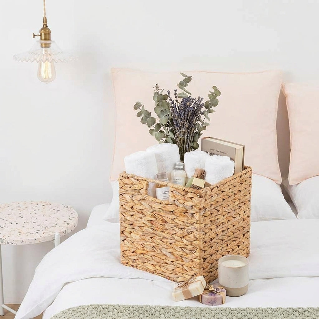 Water Hyacinth Storage Basket | Handwoven Wicker Organizer for Shelves, Laundry & Closet Storage