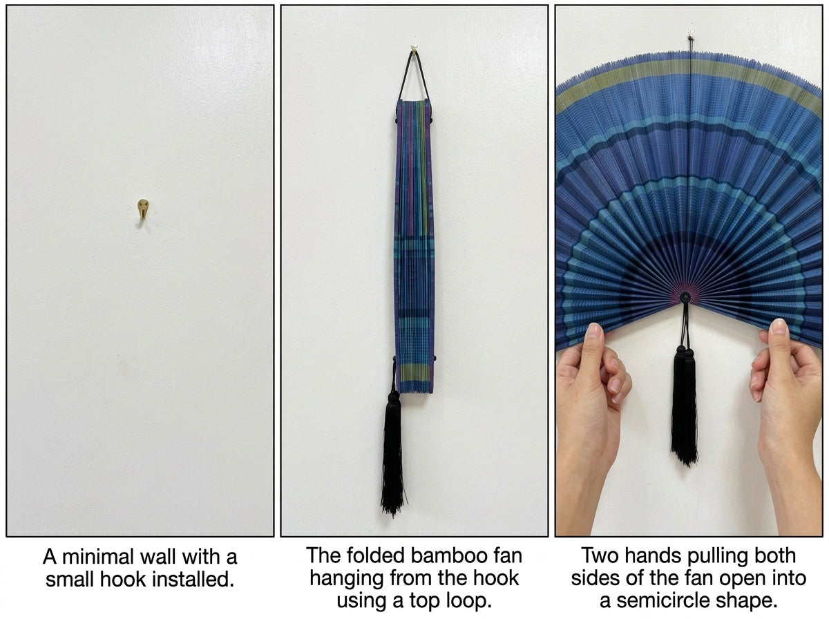 Ocean Blue Bamboo Wall Fan - Large Boho Wall Art