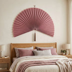 Large Bamboo Wall Fan – Dusty Rose Headboard Decor, Boho Japandi
