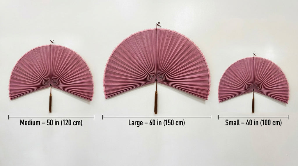 Large Bamboo Wall Fan – Dusty Rose Headboard Decor, Boho Japandi