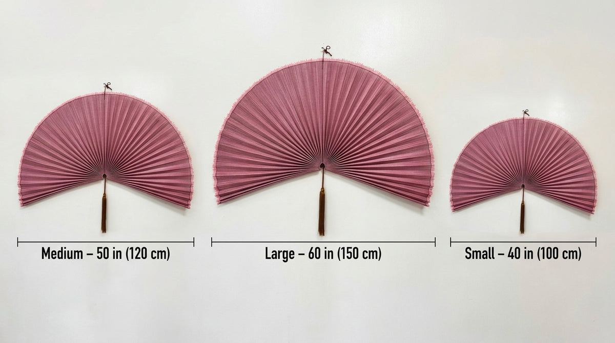 Large Bamboo Wall Fan – Dusty Rose Headboard Decor, Boho Japandi