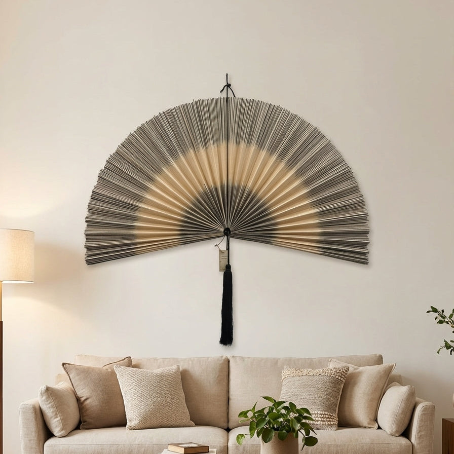 Bamboo Wall Fan Decor | Boho Wall Art | Handwoven Wall Hanging