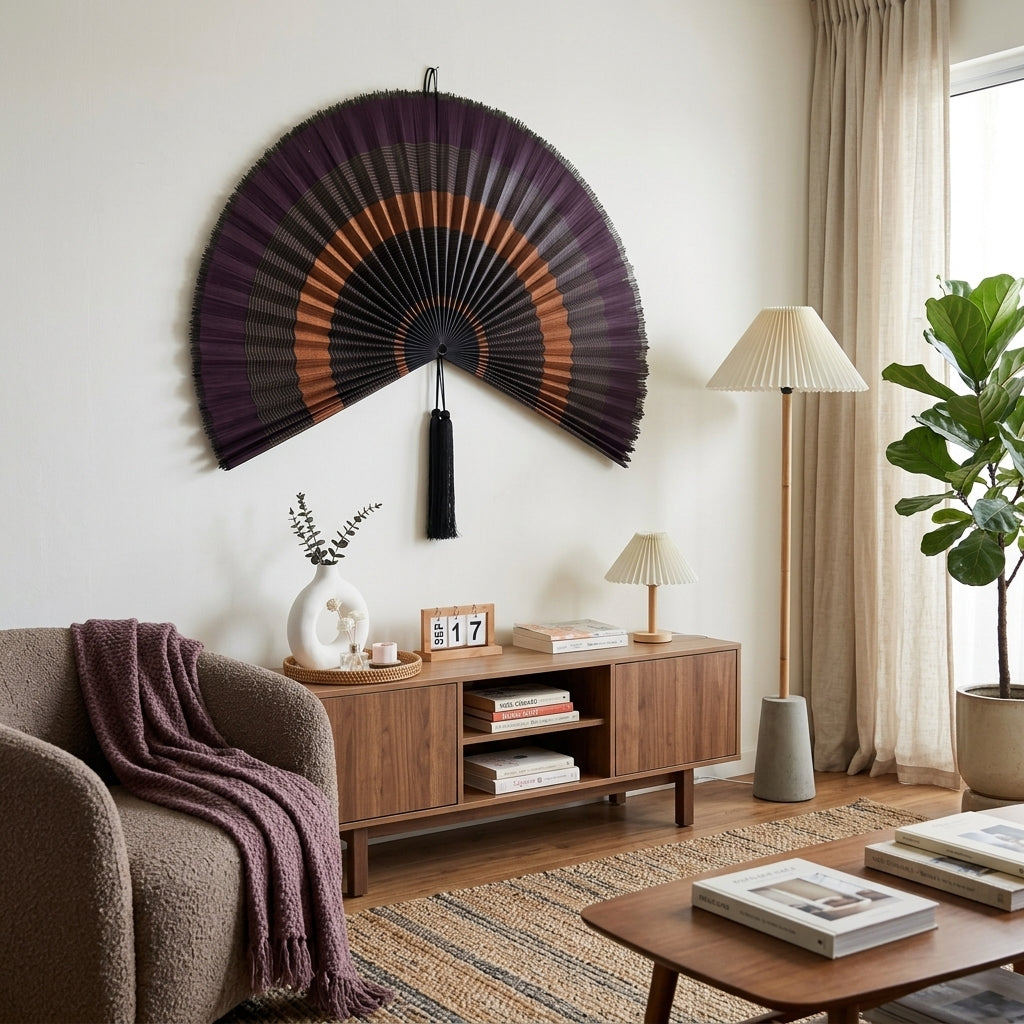Large Bamboo Wall Fan Decor | Boho Wall Hanging for Bedroom & Living Room