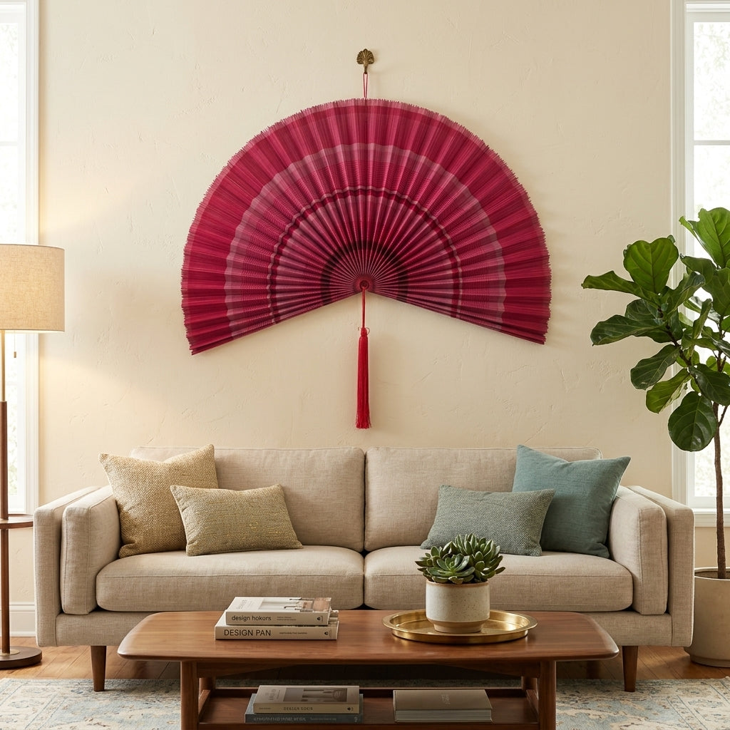 Handcrafted Bamboo Wall Fan Decor | Large Boho Woven Wall Art