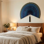 Ocean Blue Bamboo Wall Fan - Large Boho Wall Art