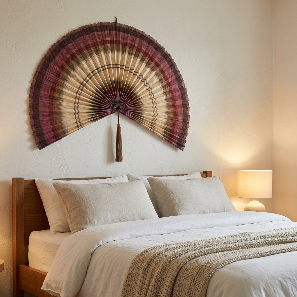 Dusty Rose Boho Wall Fan, Large Fan Headboard Decor, Bedroom Gift for Her