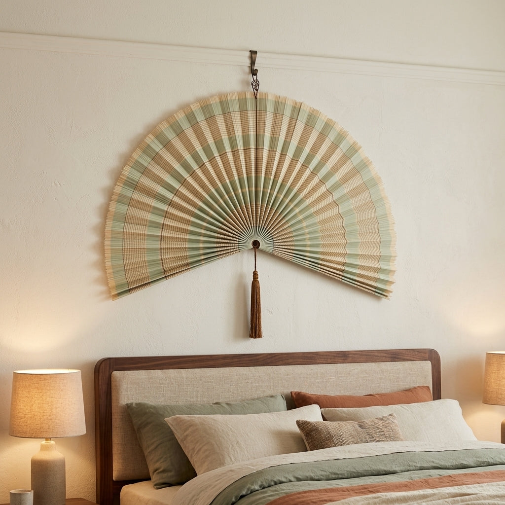 Dusty Rose Boho Wall Fan, Large Fan Headboard Decor, Bedroom Gift for Her