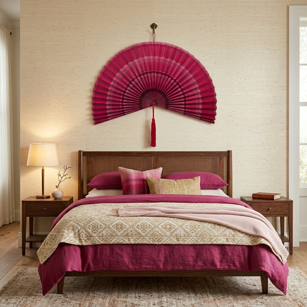Handcrafted Bamboo Wall Fan Decor | Large Boho Woven Wall Art