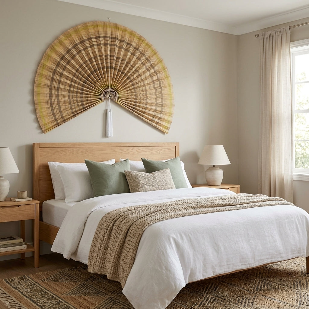 Dusty Rose Boho Wall Fan, Large Fan Headboard Decor, Bedroom Gift for Her