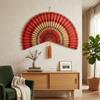 Terracotta Bamboo Wall Fan Decor | Large Boho Wall Art for Bedroom & Living Room