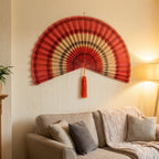 Terracotta Bamboo Wall Fan Decor | Large Boho Wall Art for Bedroom & Living Room