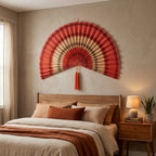 Terracotta Bamboo Wall Fan Decor | Large Boho Wall Art for Bedroom & Living Room