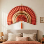 Terracotta Bamboo Wall Fan Decor | Large Boho Wall Art for Bedroom & Living Room
