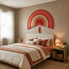 Terracotta Bamboo Wall Fan Decor | Large Boho Wall Art for Bedroom & Living Room