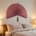 Large Bamboo Wall Fan – Dusty Rose Headboard Decor, Boho Japandi