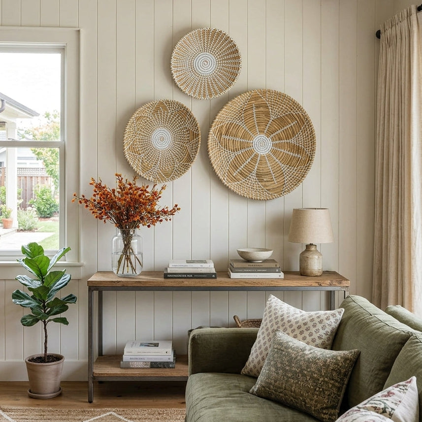 Basket Wall Decor Set of 3 | Large Boho Wall Decor for Bedroom, Living Room & Entryway
