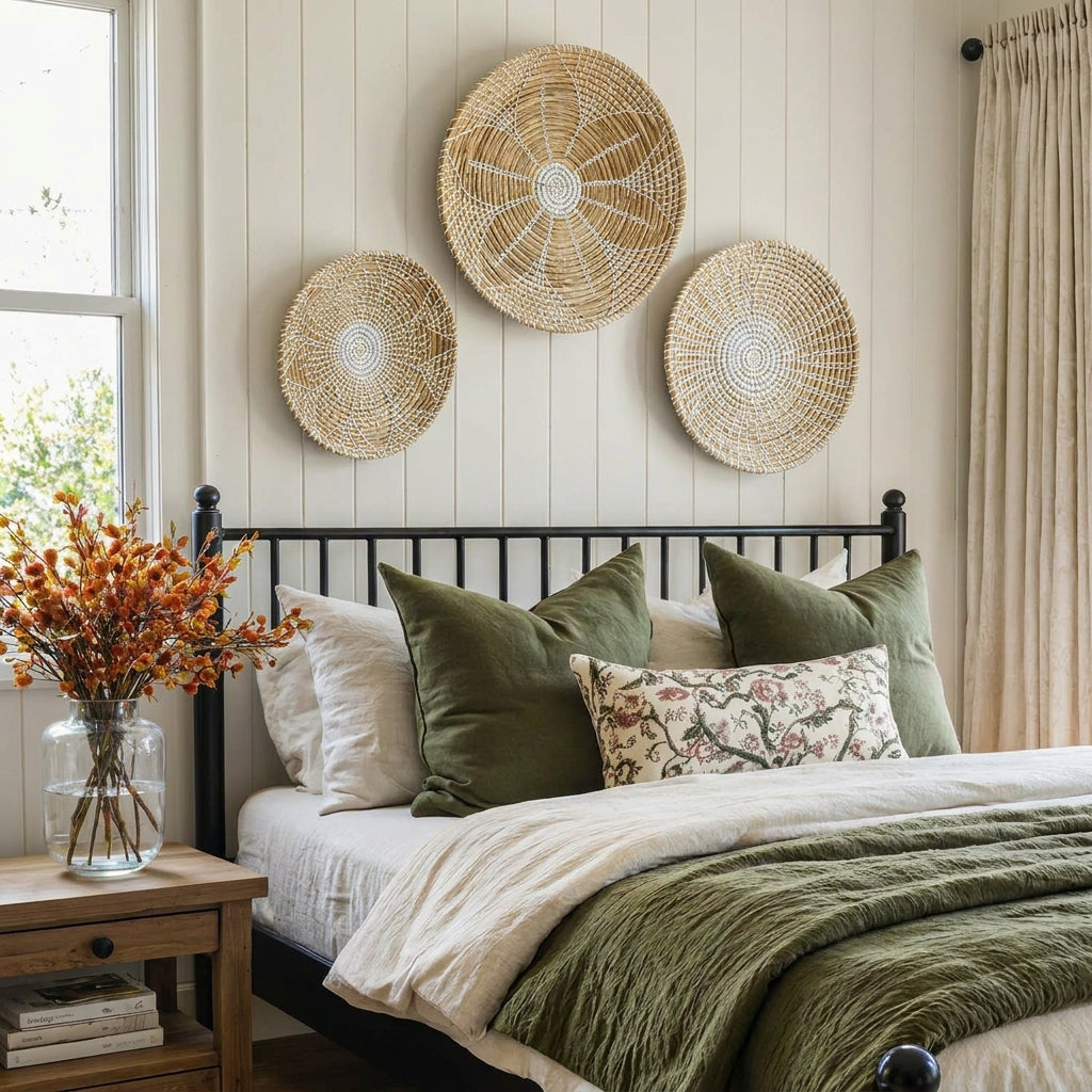 Basket Wall Decor Set of 3 | Large Boho Wall Decor for Bedroom, Living Room & Entryway