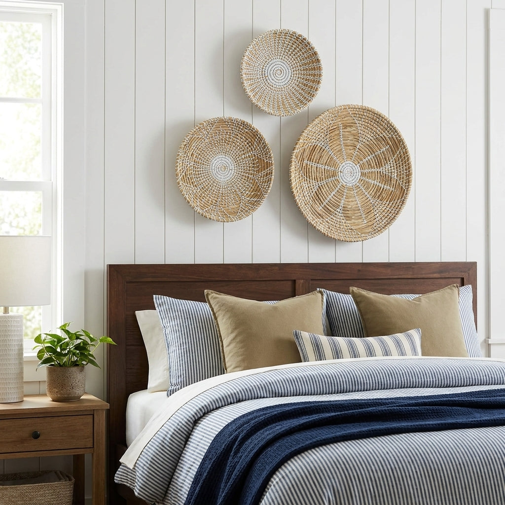 Basket Wall Decor Set of 3 | Large Boho Wall Decor for Bedroom, Living Room & Entryway