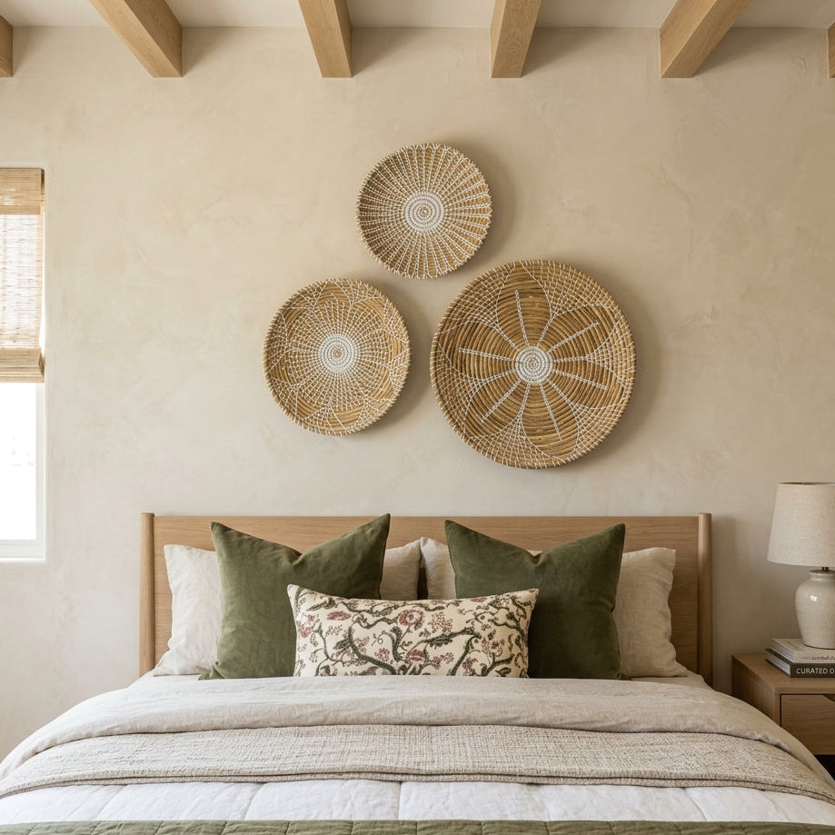 Basket Wall Decor Set of 3 | Large Boho Wall Decor for Bedroom, Living Room & Entryway