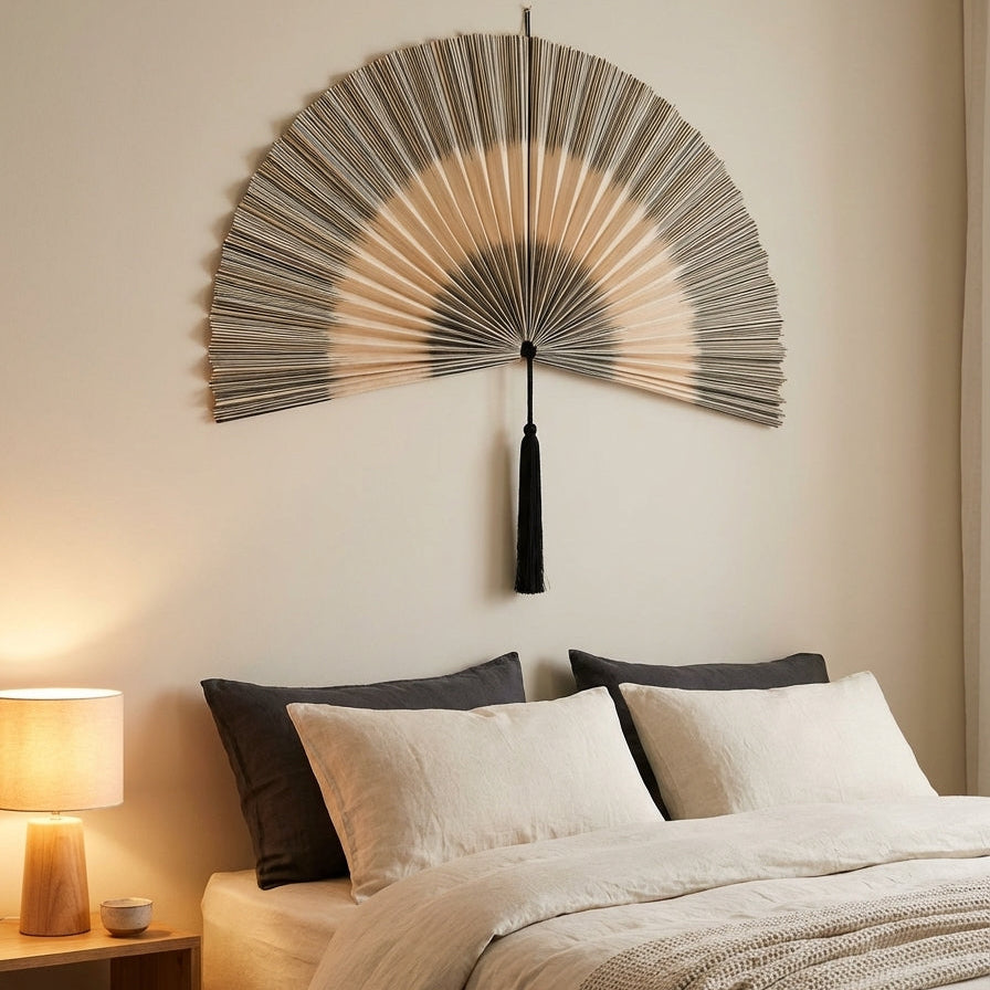 Oversized Bamboo Wall Fan Decor for Bedroom & Headboard