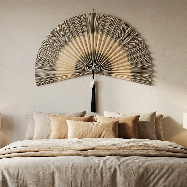 Bamboo Wall Fan Decor | Boho Wall Art | Handwoven Wall Hanging