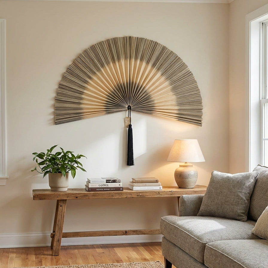 Bamboo Wall Fan Decor | Boho Wall Art | Handwoven Wall Hanging