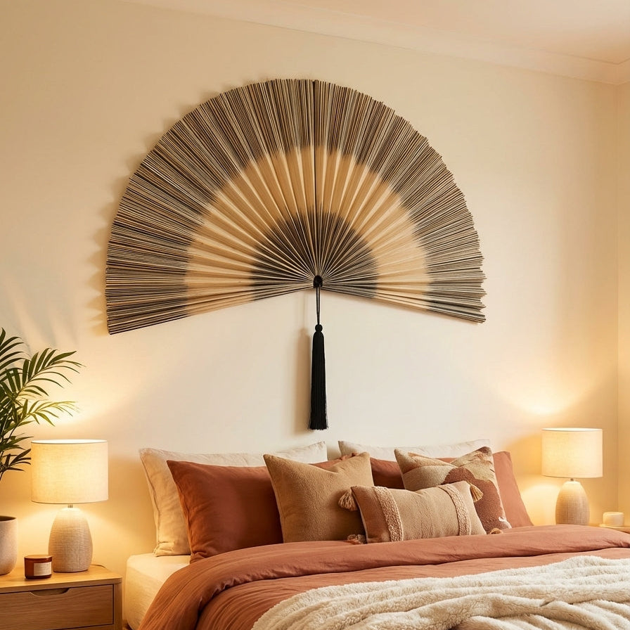 Bamboo Wall Fan Decor | Boho Wall Art | Handwoven Wall Hanging