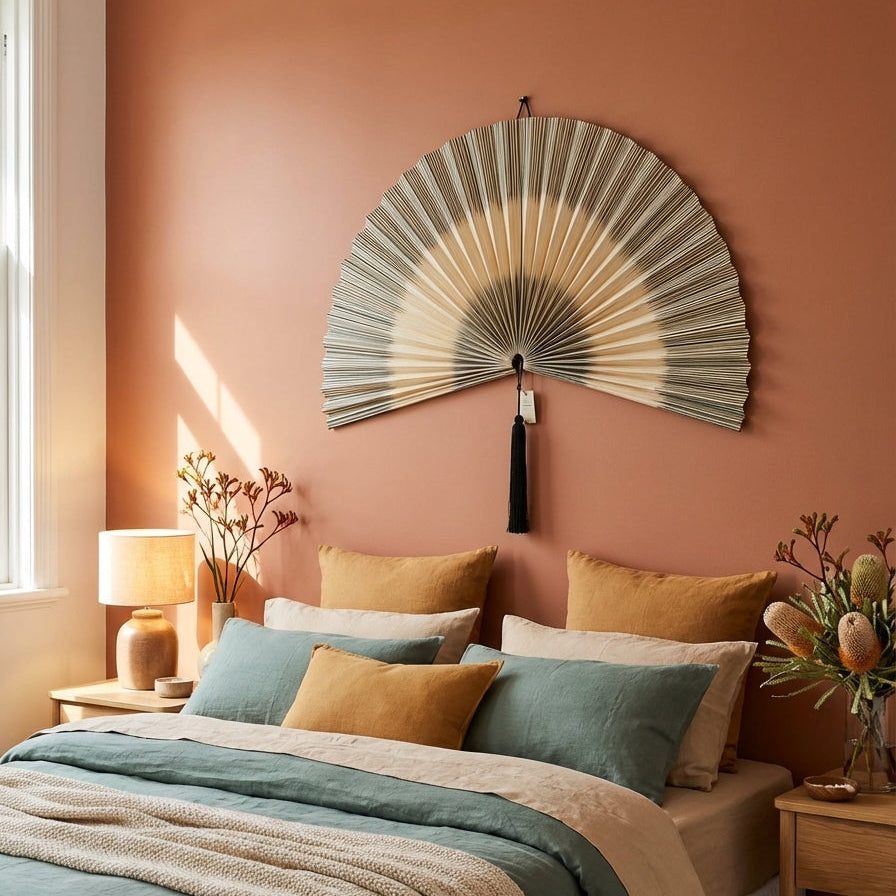 Bamboo Wall Fan Decor | Boho Wall Art | Handwoven Wall Hanging