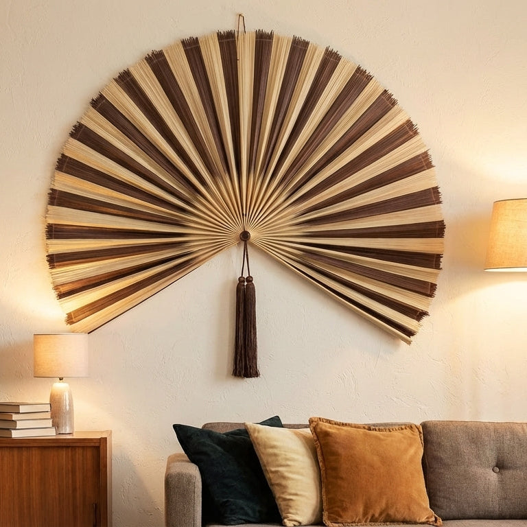 Oversized Bamboo Wall Fan Decor for Bedroom & Headboard