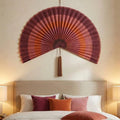 Large Bamboo Wall Fan – Dusty Rose Headboard Decor, Boho Japandi