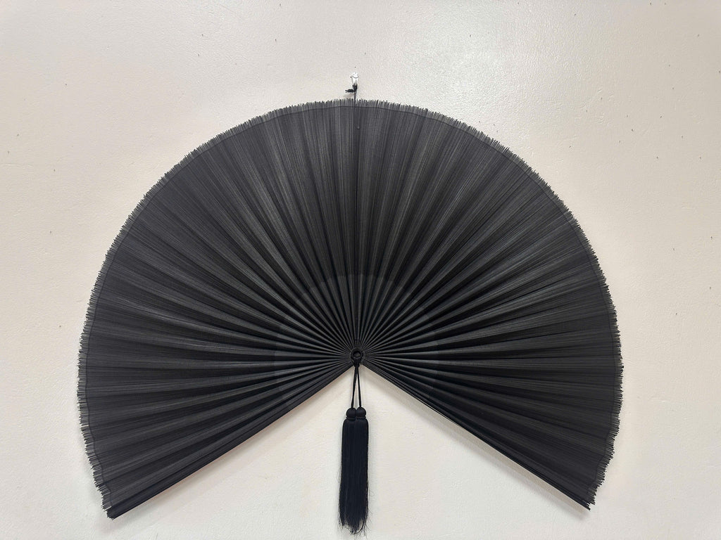 Black Bamboo Wall Fan Decor | Oversized Boho Statement Wall Hanging