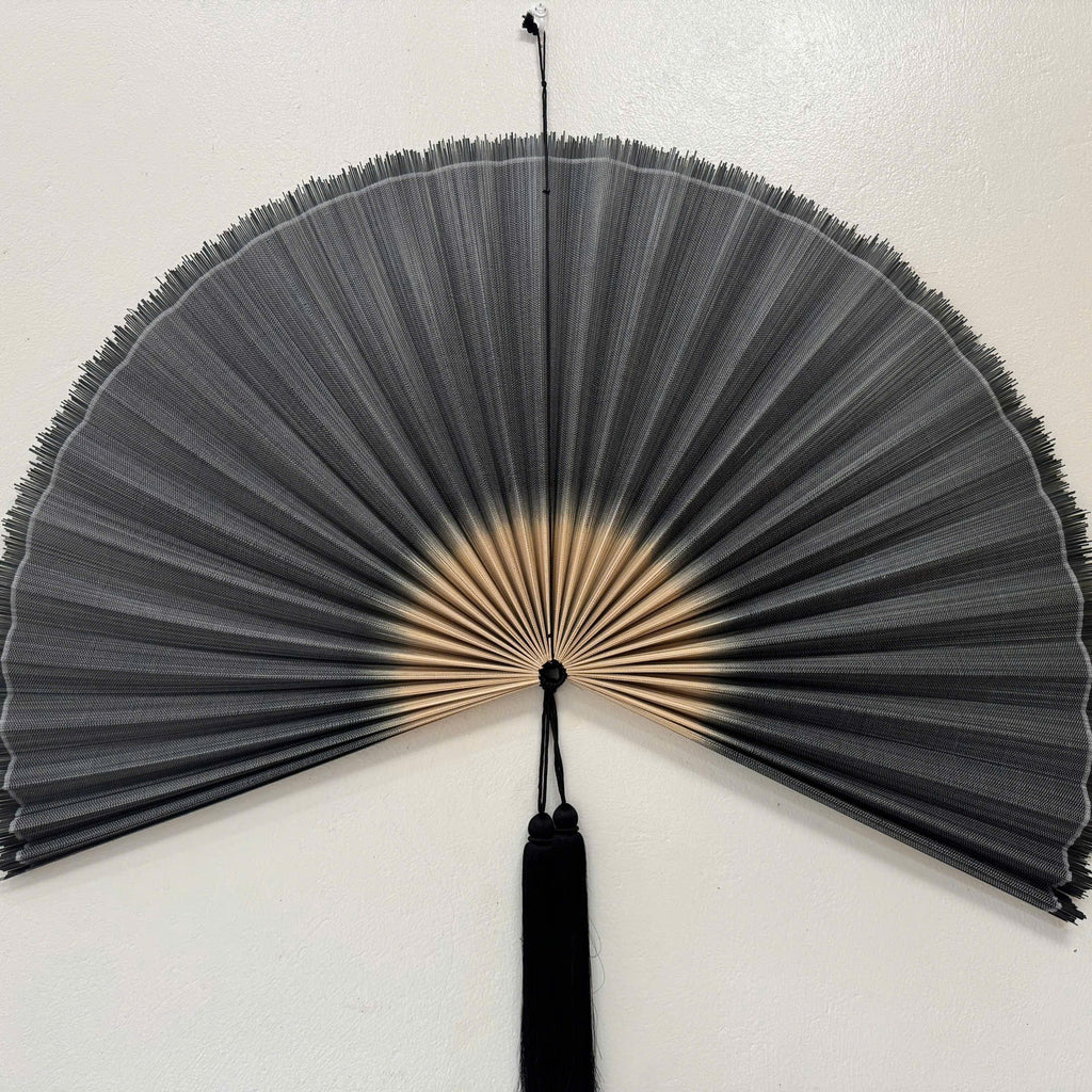 Black Bamboo Wall Fan Decor | Oversized Boho Statement Wall Hanging
