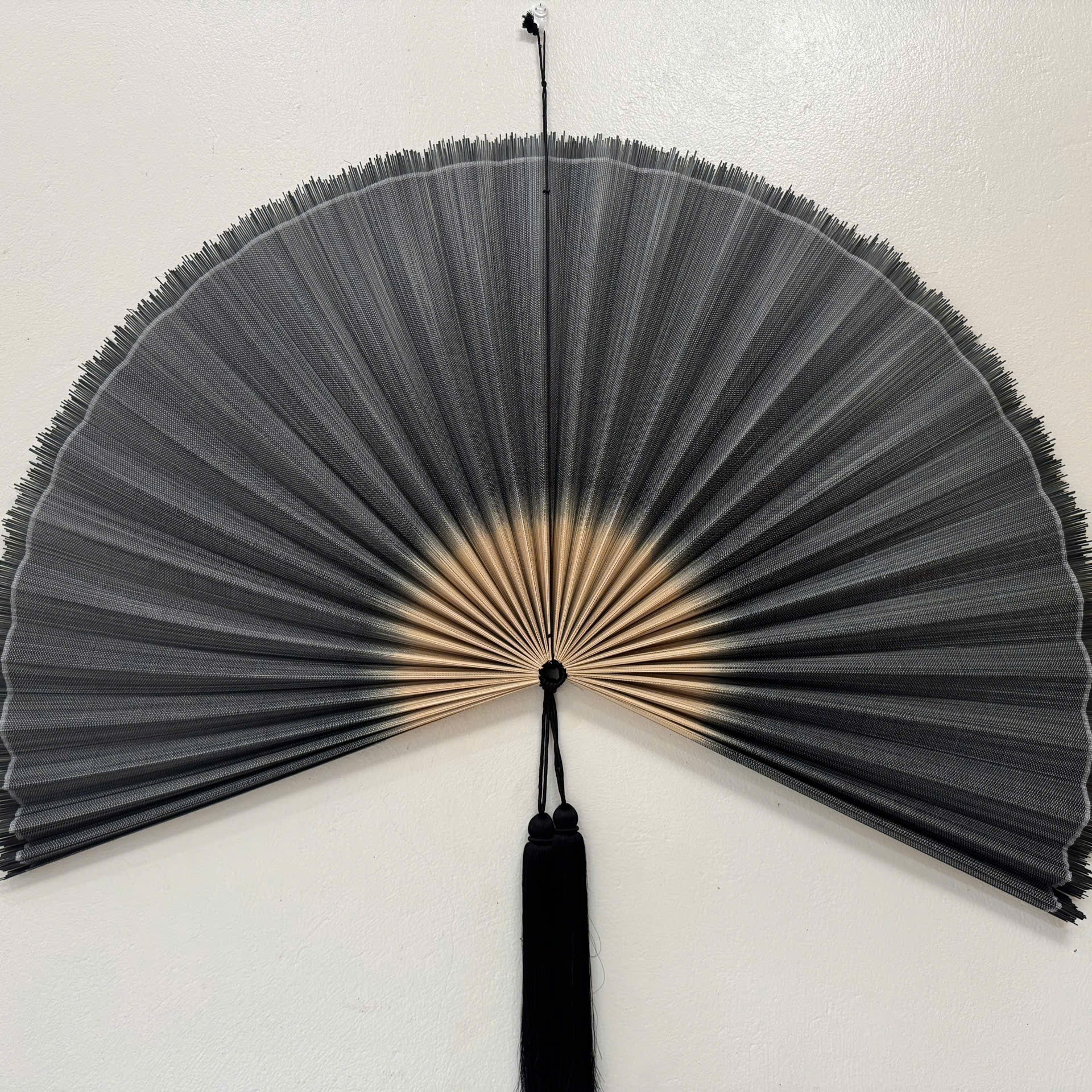 Black Bamboo Wall Fan Decor | Oversized Boho Statement Wall Hanging