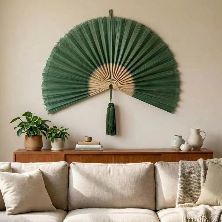 Artisan Green Bamboo Wall Fan – Large Boho Statement Art
