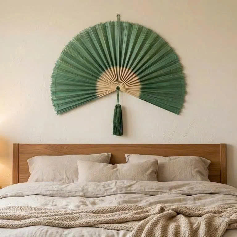 Artisan Green Bamboo Wall Fan – Large Boho Statement Art