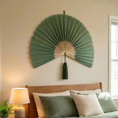 Artisan Green Bamboo Wall Fan – Large Boho Statement Art