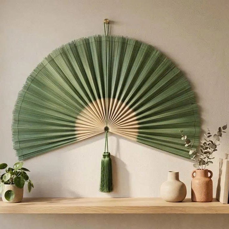 Artisan Green Bamboo Wall Fan – Large Boho Statement Art
