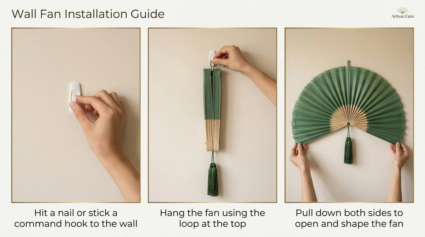Artisan Green Bamboo Wall Fan – Large Boho Statement Art