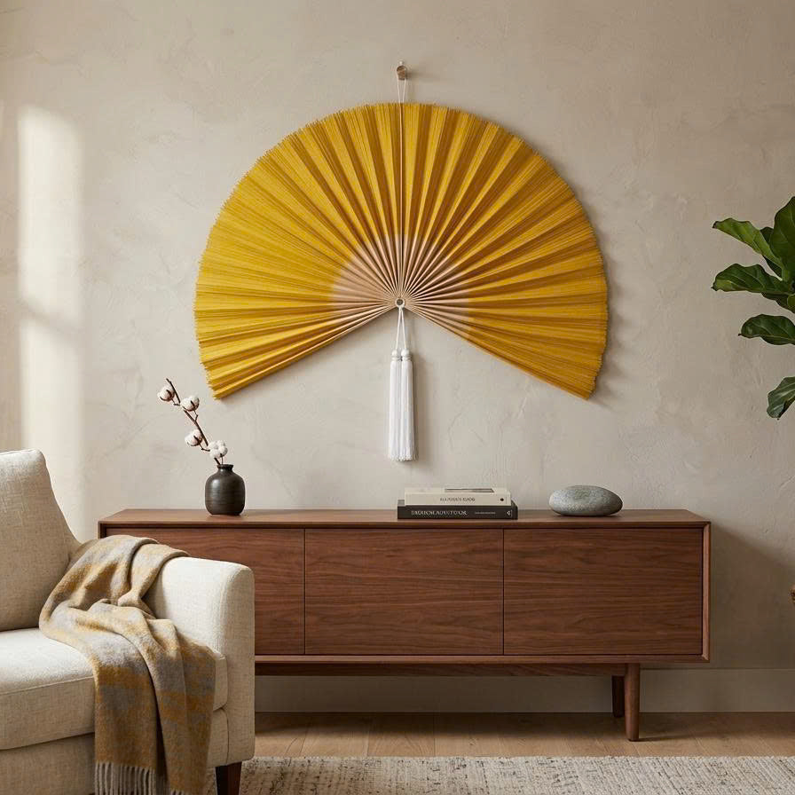 Large Bamboo Wall Fan Decor – Boho Wall Art for Bedroom & Living Room