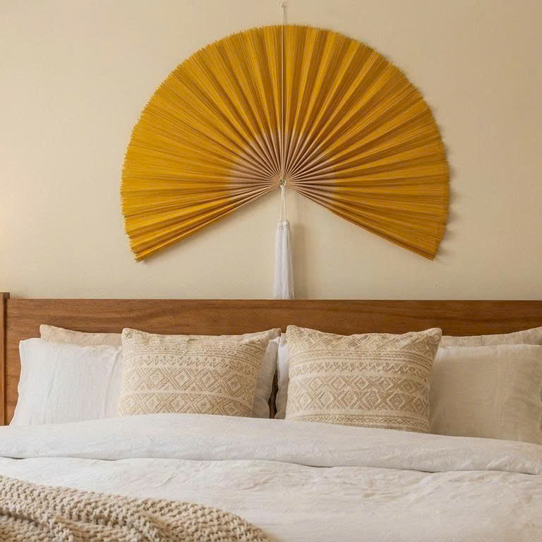 Large Bamboo Wall Fan Decor – Boho Wall Art for Bedroom & Living Room