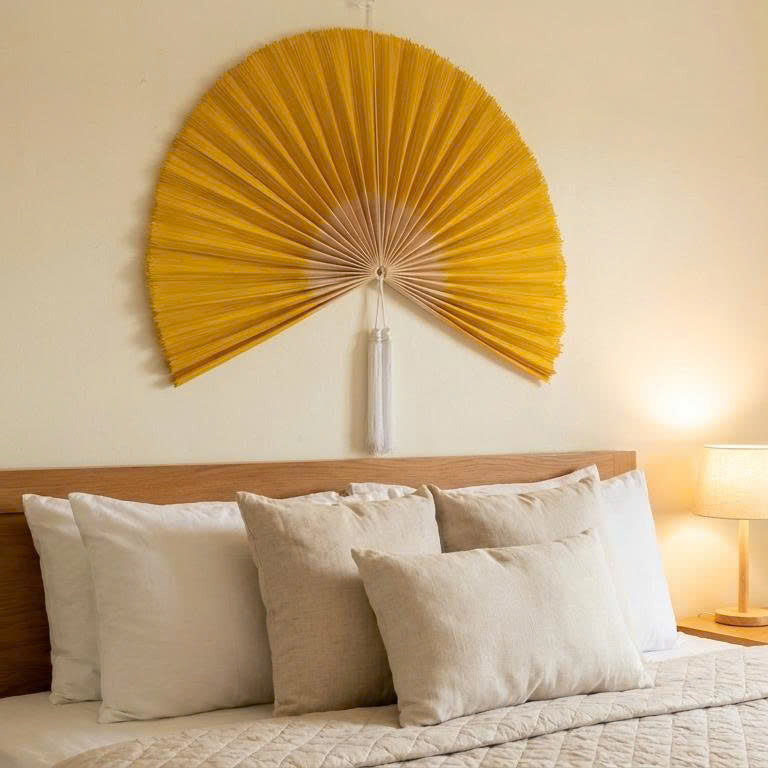 Oversized Bamboo Wall Fan Decor for Bedroom & Headboard