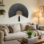 Black Bamboo Wall Fan Decor | Oversized Boho Statement Wall Hanging