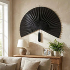 Black Bamboo Wall Fan Decor | Oversized Boho Statement Wall Hanging